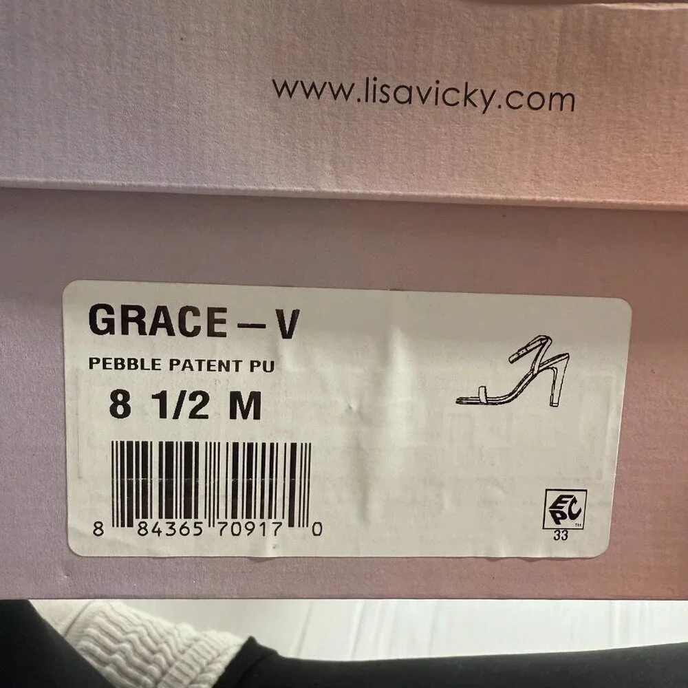 Lisa Vicky Grace Block Heel Sandals Nude Patent Sz 8.5 NWB Strappy Square Toe - Picture 11 of 12